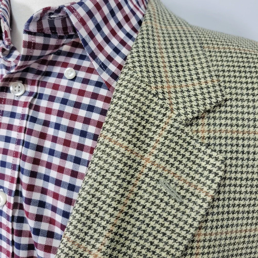 JOS A BANK‎ Men's Sport Coat Blazer Two Button Beige Houndstooth Wool Size 46L